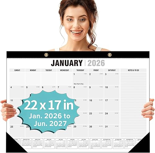 Calendario de escritorio 2026 grande 22 x 17 pulgadas, calendario de pared Ougesi 2026-2027 cubre enero 2026 a junio 2027, suministros de oficina, disponible en Yaxa Colombia