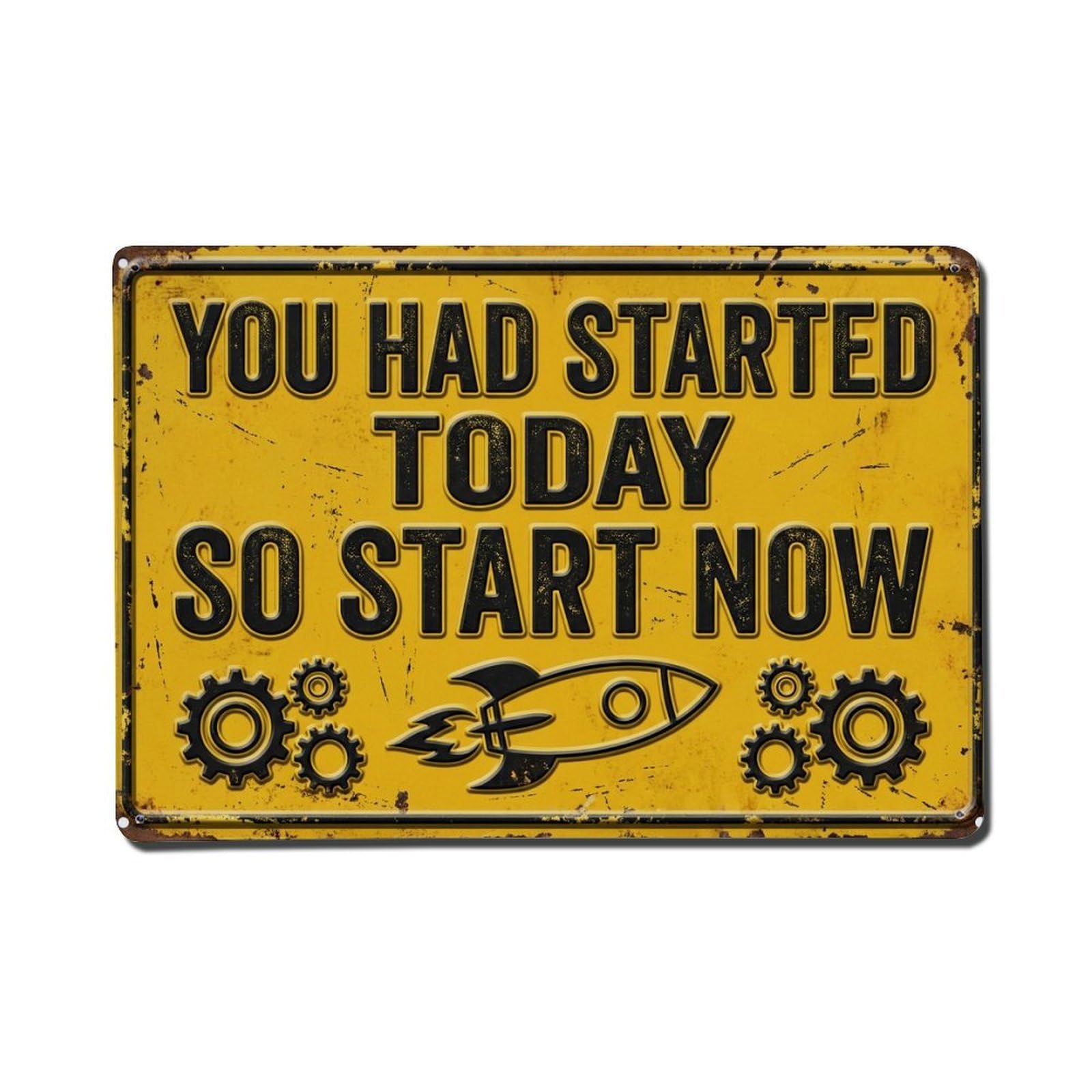 Begin Now Succeed Garage Retro Motivational Slogans Vintage Metal Tin Sign Plaque Wall Decor for Cafe, Club, Garden Metal Poster 8x12Inch