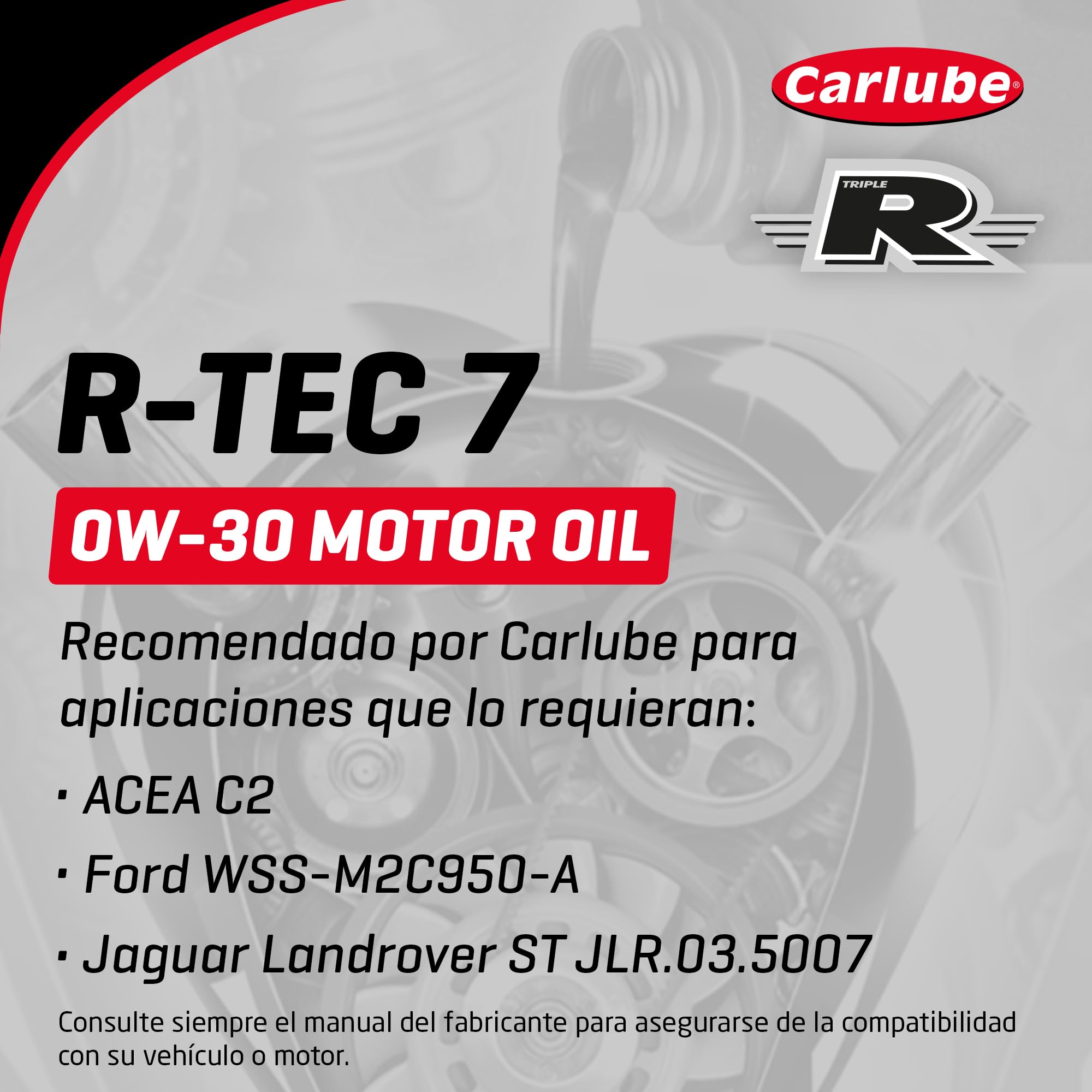 Carlube Triple R 0W-30 C2 F Aceite de motor de automóvil completamente sintético, 5 L para Ford, ACEA C2