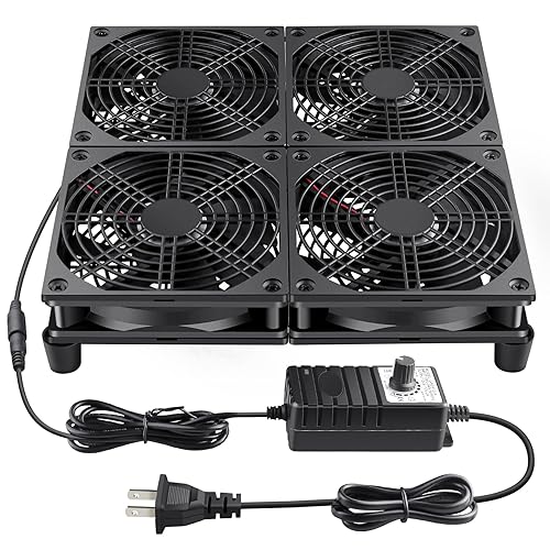 Wathai Ventilador de caja de TV con enrutador de 4.724 in x 4 de 110 V - 240 V, gran flujo de aire con control de velocidad para consolas de juegos