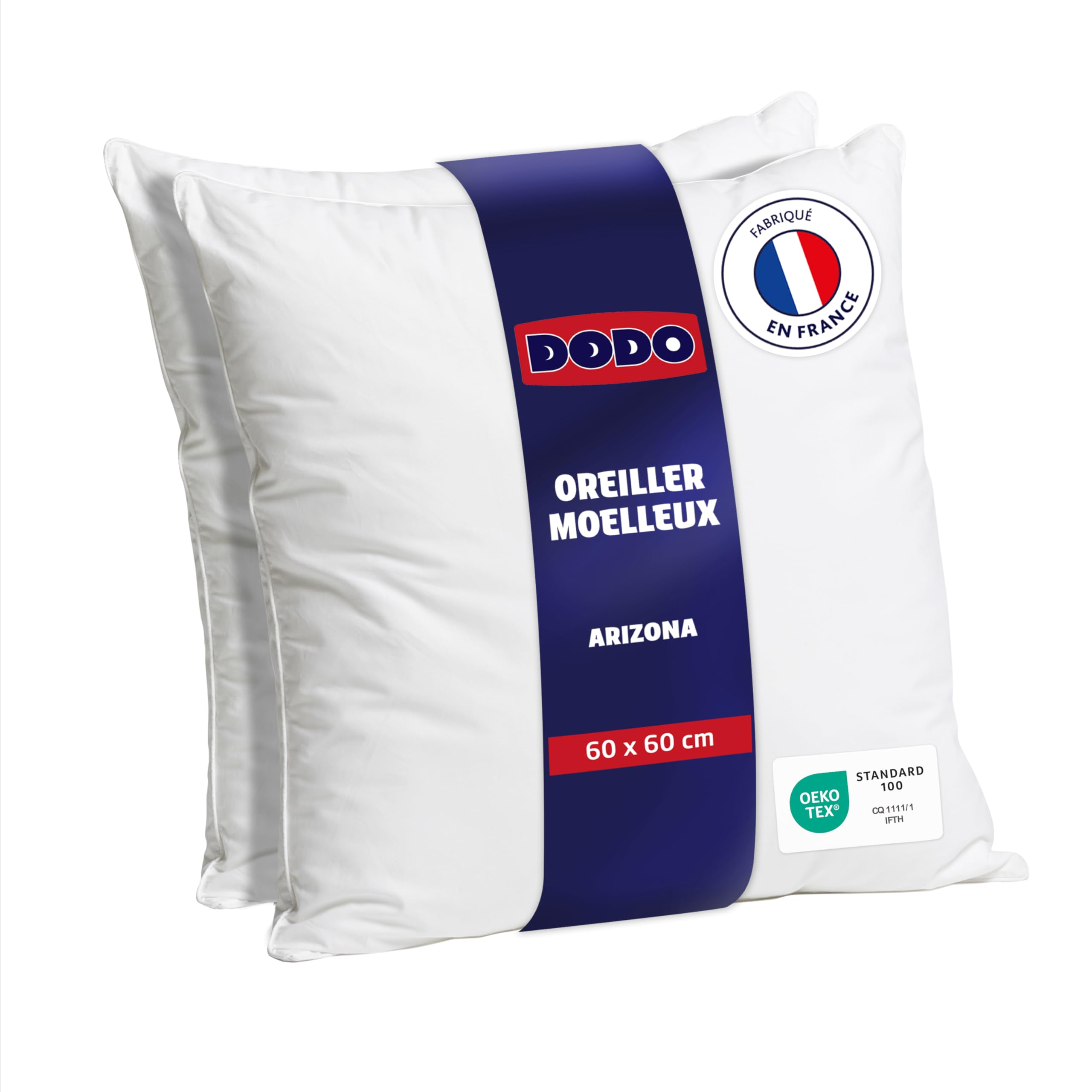 Oreillers DODO 60x60 cm lot de 2 au confort moelleux et lavables en machine