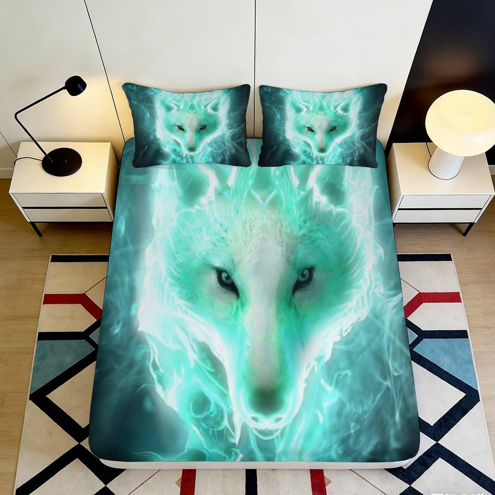 Jqzkxnhpbr Style-10 3D Printed Electric Wolf Fitted Sheet Microfiber Soft Breathable Spirit Animal Bed Cover For Bedroom Guest Room Decor 90X200x25cm