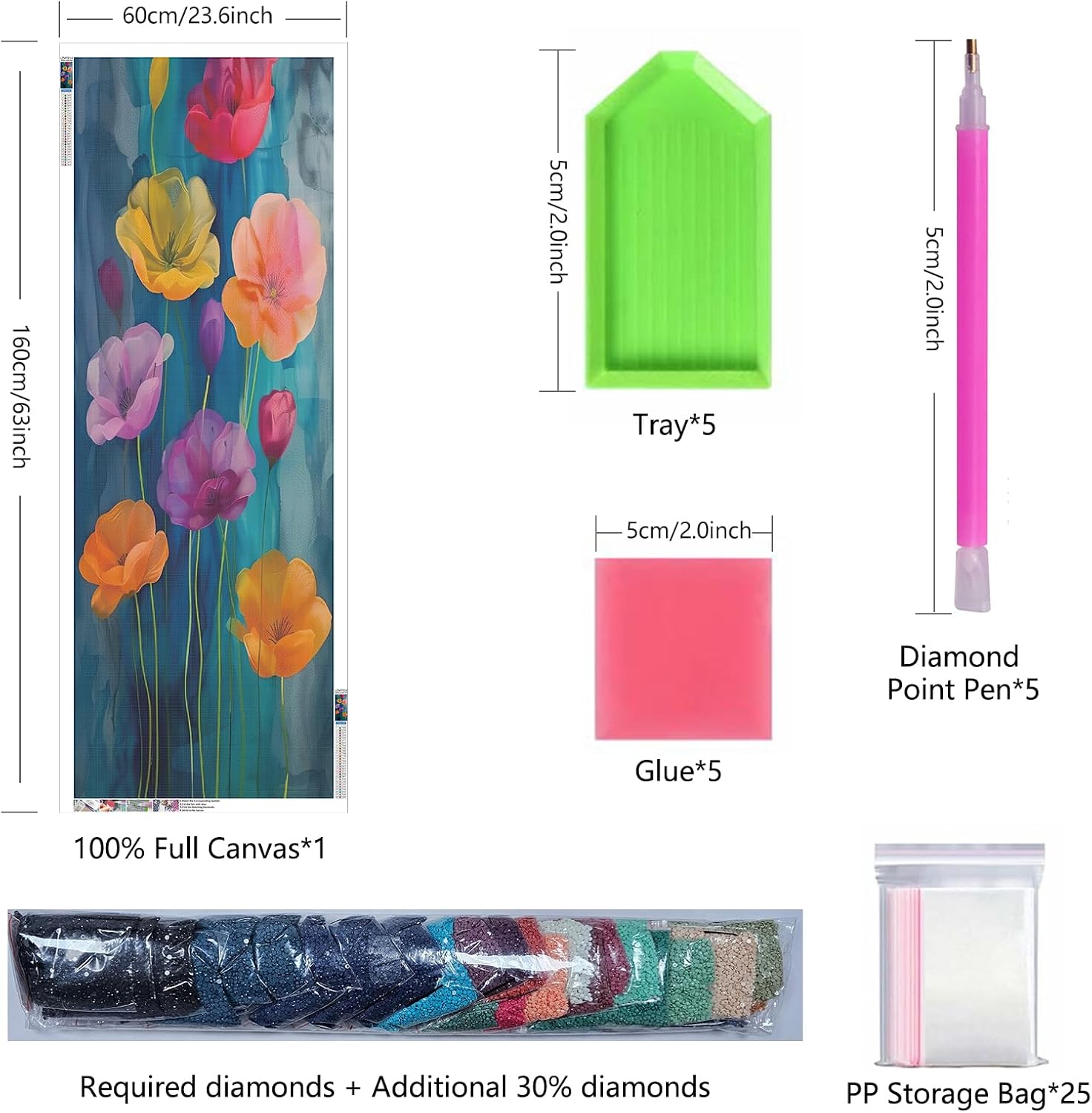 ZHUMUTO Extra Large Diamond Art Painting Kits for Adults,23.6x63inch/60x160cm Flowers C DIY Full Round Drill Diamond Dots,Extra Large Size for Home Wall Decor Gifts