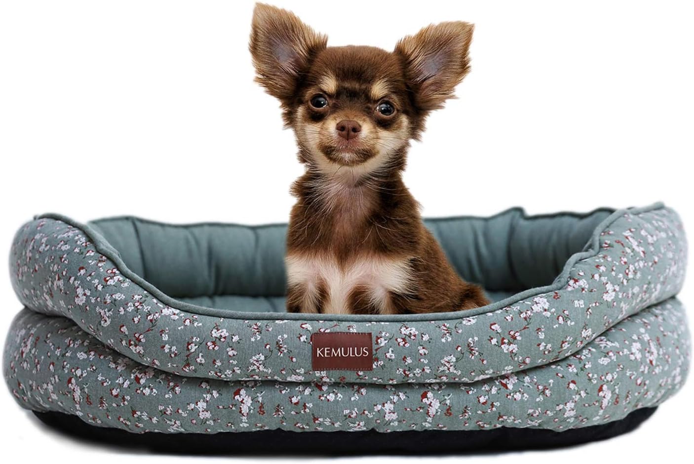 KEMULUS 27”x22” Padded Floral Bolster Dog Bed for Medium Dogs Round Orthopedic Sleeping Bed Anxiety Plush Bed for Cats and Dogs Cozy…