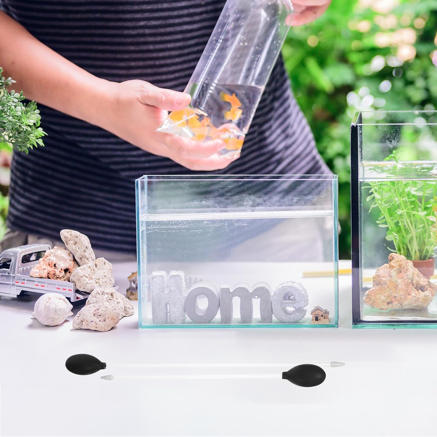 2pcs Manual Aquarium Tank Dropper Cleaner for Fish Waste and Mini Gravel, 50ml Capacity, Acrylic and Silicone Material, Multipurpose Water Changing Tool for Feeding and Defrosting