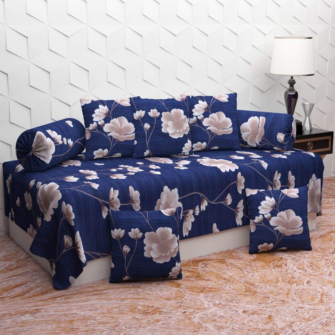JYOTAKSH Premium Diwan Set Covers Cotton 8 Pieces Set Pure Cotton Designer Printed Standard Diwan Set (1 Single Bedsheet, 2 Bolster Covers, 5 Cushion Covers) Design 4
