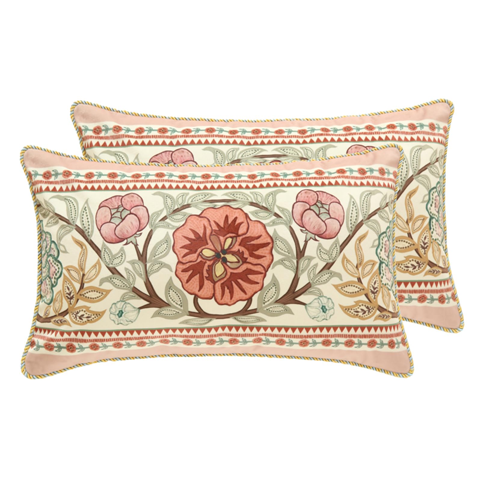 patdrea Velvet Euro Sham Decorative Throw Pillow Covers Set Soft Durable Cushion Cases Pillowcase for Couch Bedroom Car (2 Pack Pink Floral Rectangle)