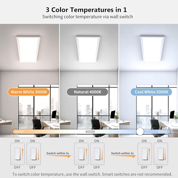 AIKVSXER 6Pack 1x4 LED Flat Panel Light Surface Mount Ceiling Fixture White | 50W 5500LM, 3CCT (3000K/4000K/5000K), Ultra-Thin 48In, 10-100% Triac Dimmable for Kitchen, Garage, Office, Basement