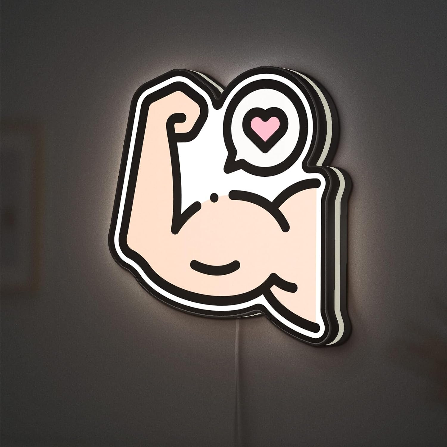 Power Muscle 3D Novelty Light Box, Flexed Arm Fitness Decor, Motivational Wall Accent for Gyms, Home Workouts, or Sports Spaces (Width 24 inch, 60cm)