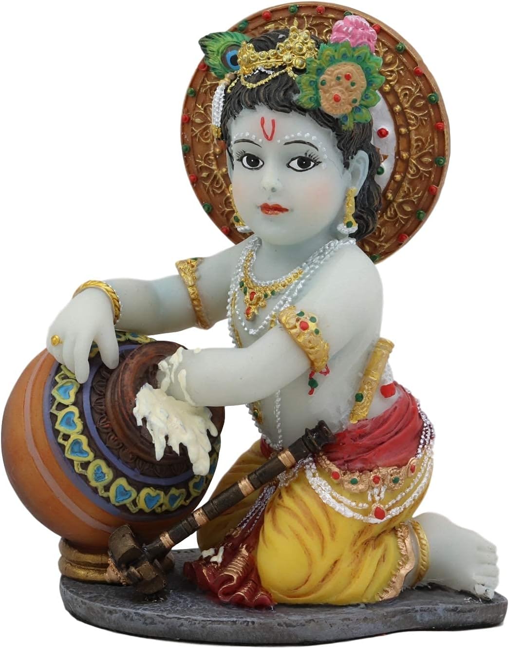 Ebros Hindu God Baby Krishna Vishnu Stealing Butter Yogurt and Milk from The Gopis Statue 4.25" High Eastern Enlightenment Hinduism Avatar Deity Gods Chitta Chora Stealer of Hearts