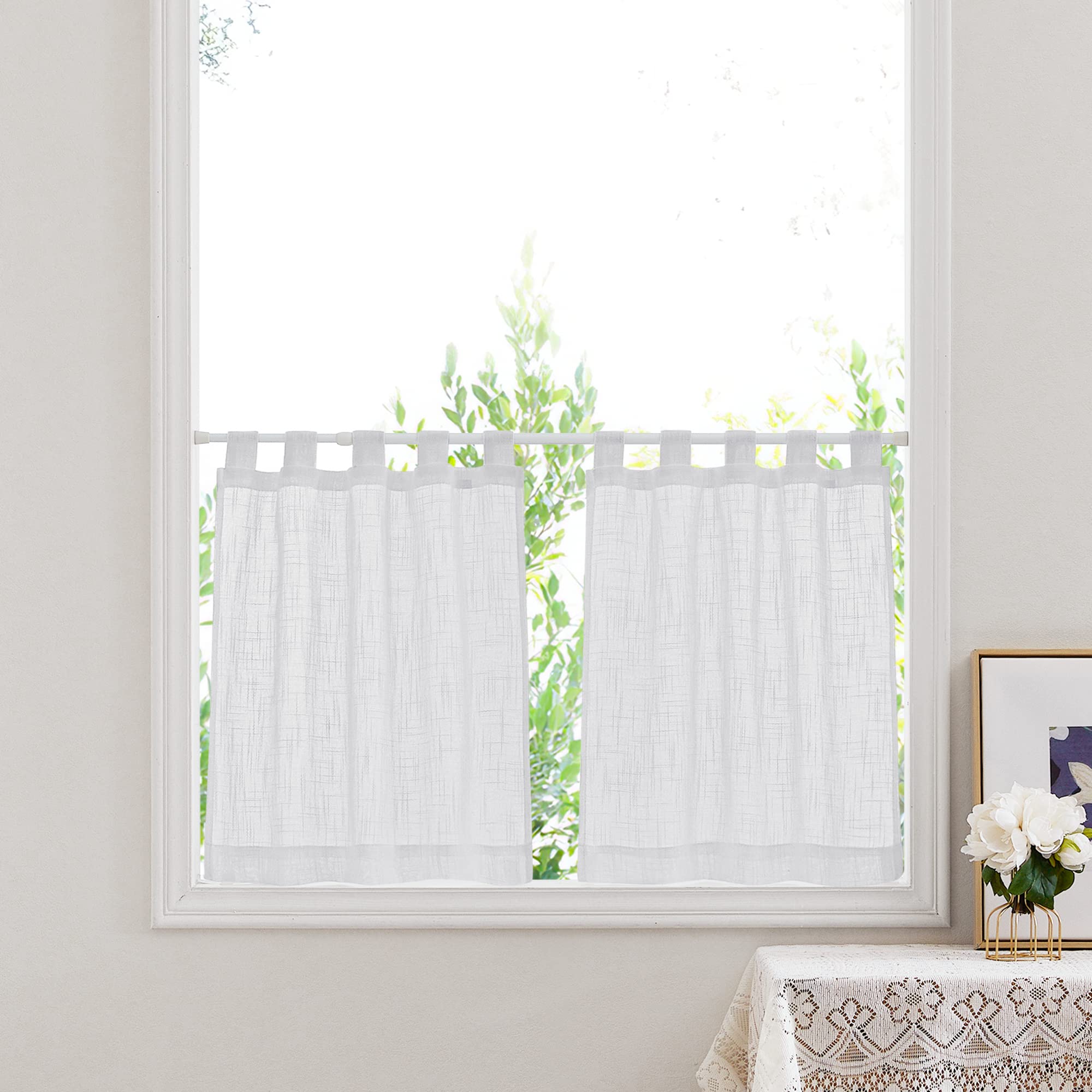 PONY DANCE Tende per Interni a Vetro Moderne per Soggiorno Tenda Porta Finestra Bianca Semitrasparente Effetto Lino Curtains con Passanti 2 Pezzi L 60 X A 120 CM