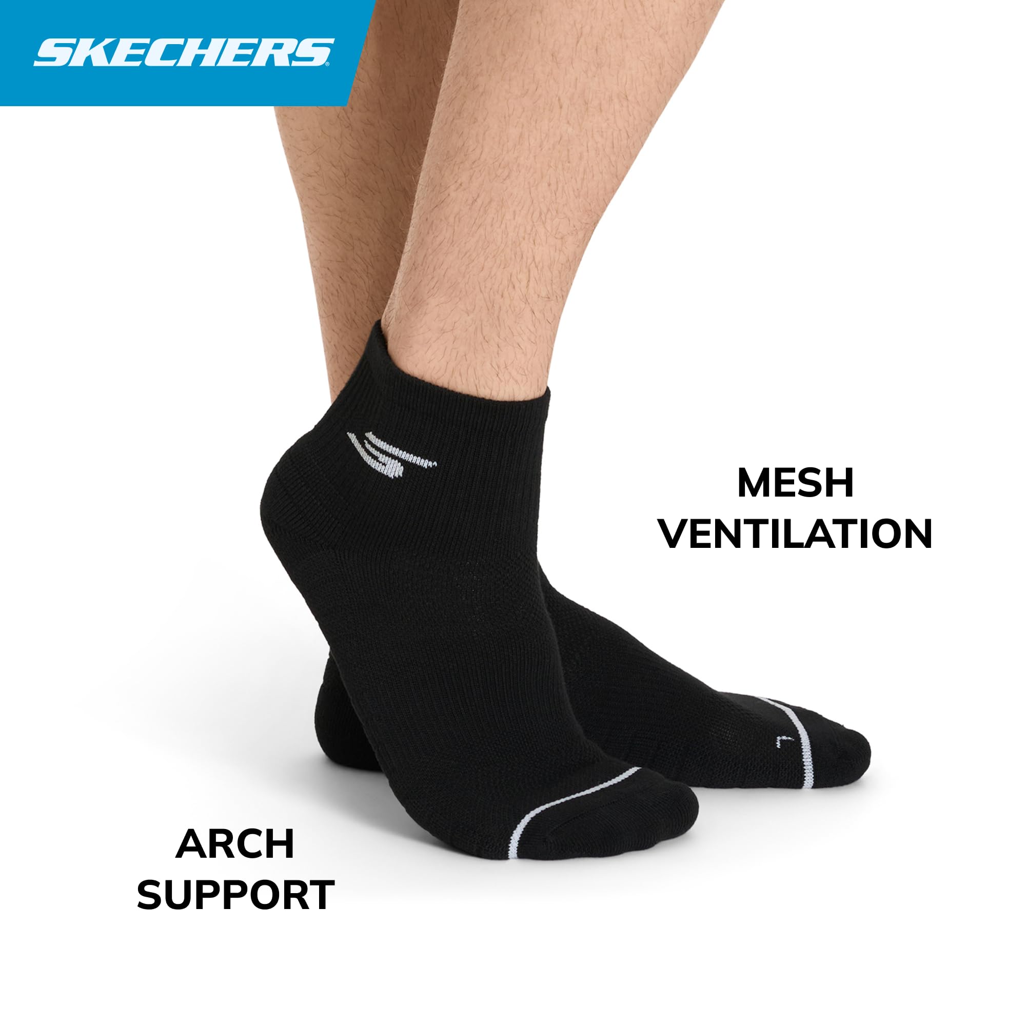 Skechers Herren 3-pack Performance Pickleball Quarter Crew Socks, Odor Control, Mesh Ventilation Socken