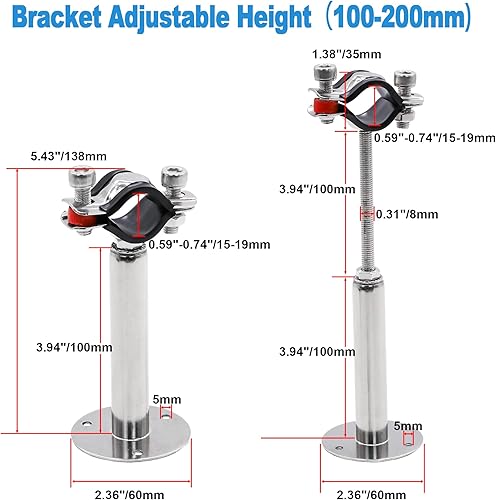 Miniatura 2 de Paquete de 2 soportes de tubería, soporte de pared de acero inoxidable 304 para montaje en techo, soporte de tubería con tornillos para tubería de