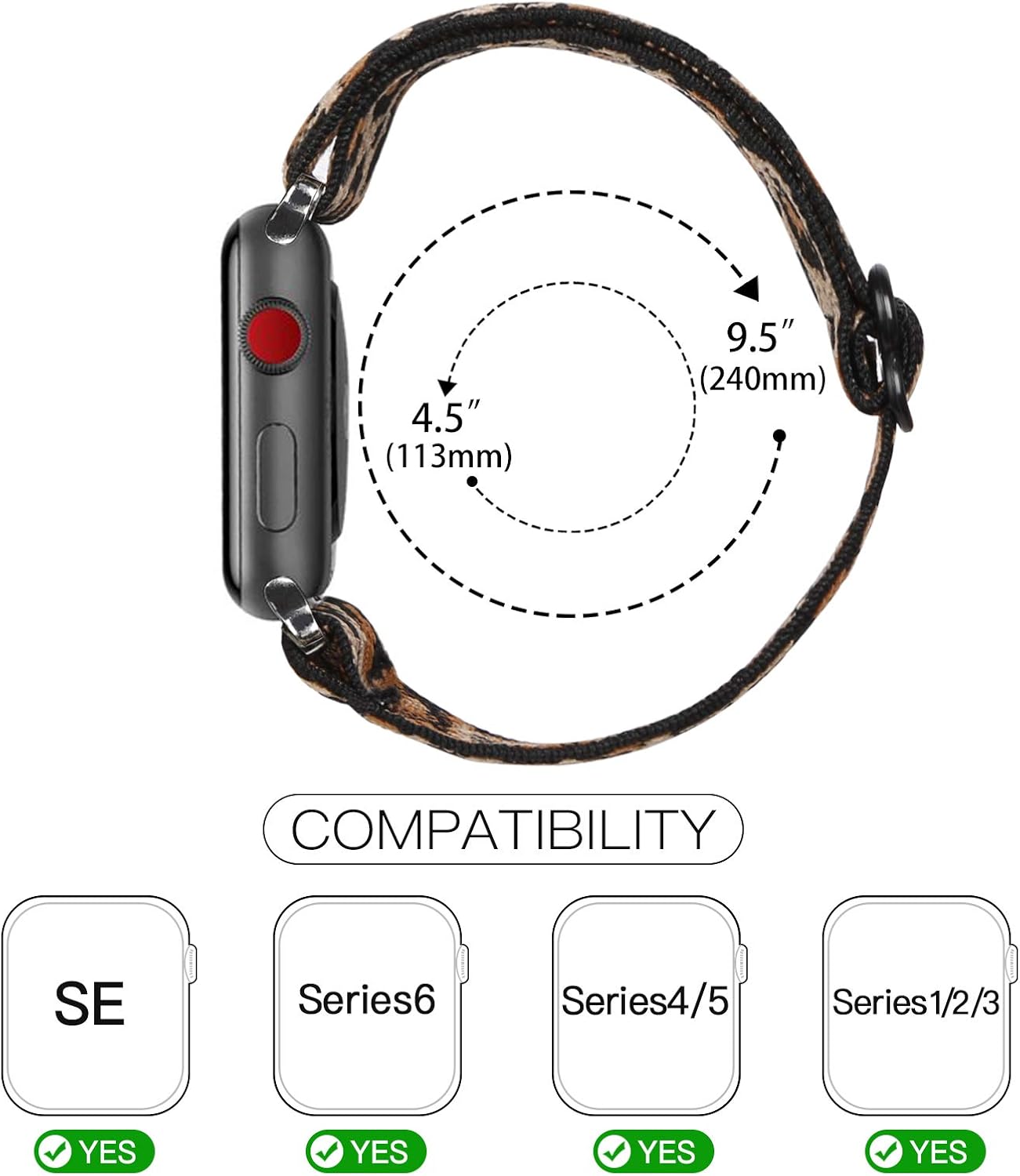 MONOBLANKS Adjustable Elastic Watch Band Compatible with Apple Watch 38mm 40mm 42mm 44mm,Soft Stretchy Loop Strap Replacement Wristband for Iwatch Series SE/6/5/4/3/2/1