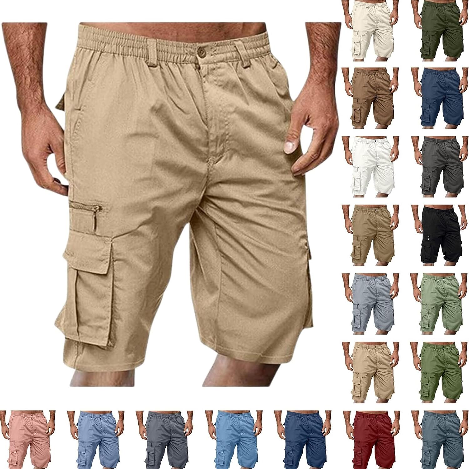 Men’s Below Knee Cargo Shorts – Stretch Waist Quick Dry Hiking Shorts