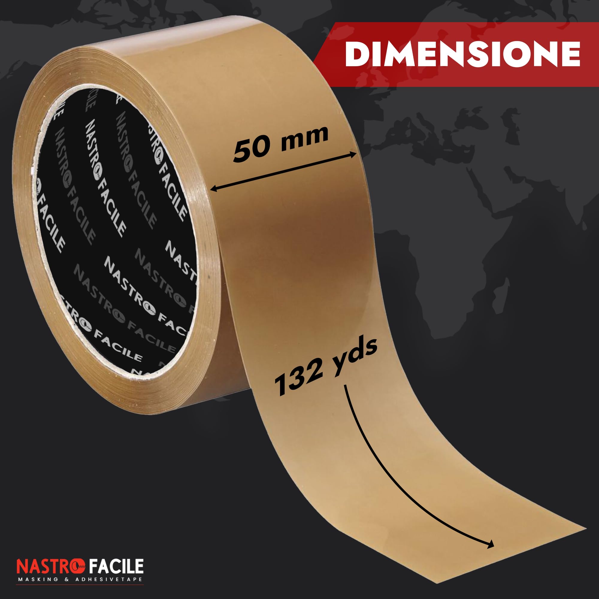 36PCs Nastro Adesivo per Imballo in Polipropilene Acrilico PPA 50mm x 132metri | Svolgimento Rumoroso - Avana