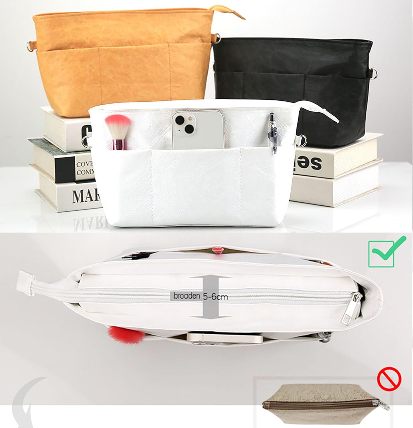 Lckaey Upgraded purse organizer insert for neverfull And more brands handbag-light Dupont Paper organizer4002white-XL