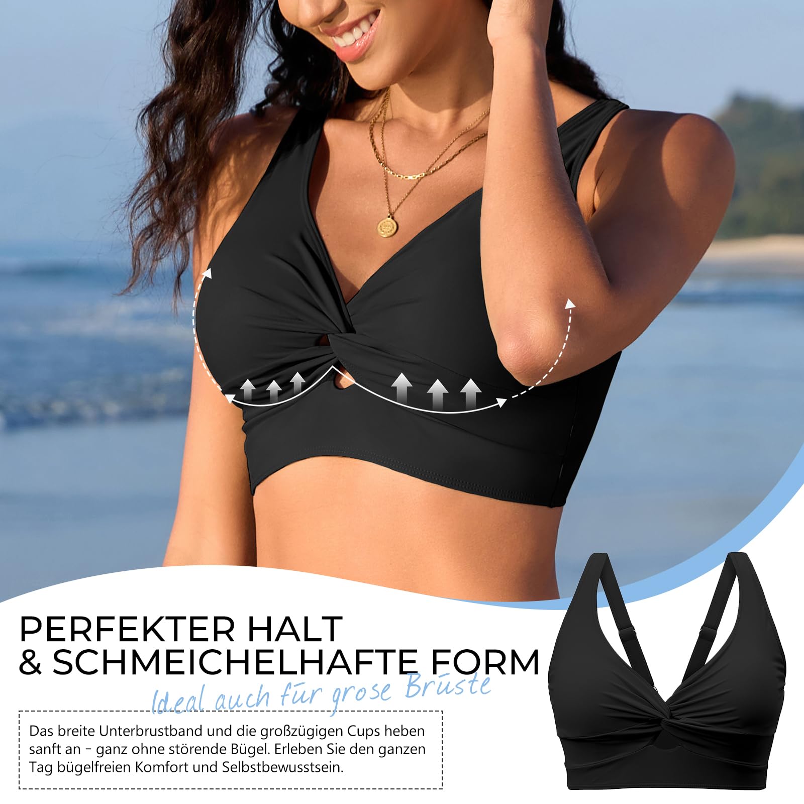 Zando Top de bikini deportivo para mujer, parte delantera push-up, acolchado, sujetador de baño