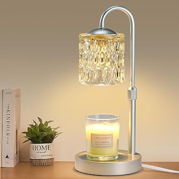 Briever Dimmable Candle Warmer Lamp with Timer, Height Adjustable Electric Candle Wax Warmer, Christmas Birthday Gifts for Women Mom, House Warming Gifts New Home Room Decor, Silver Solid Wood Base