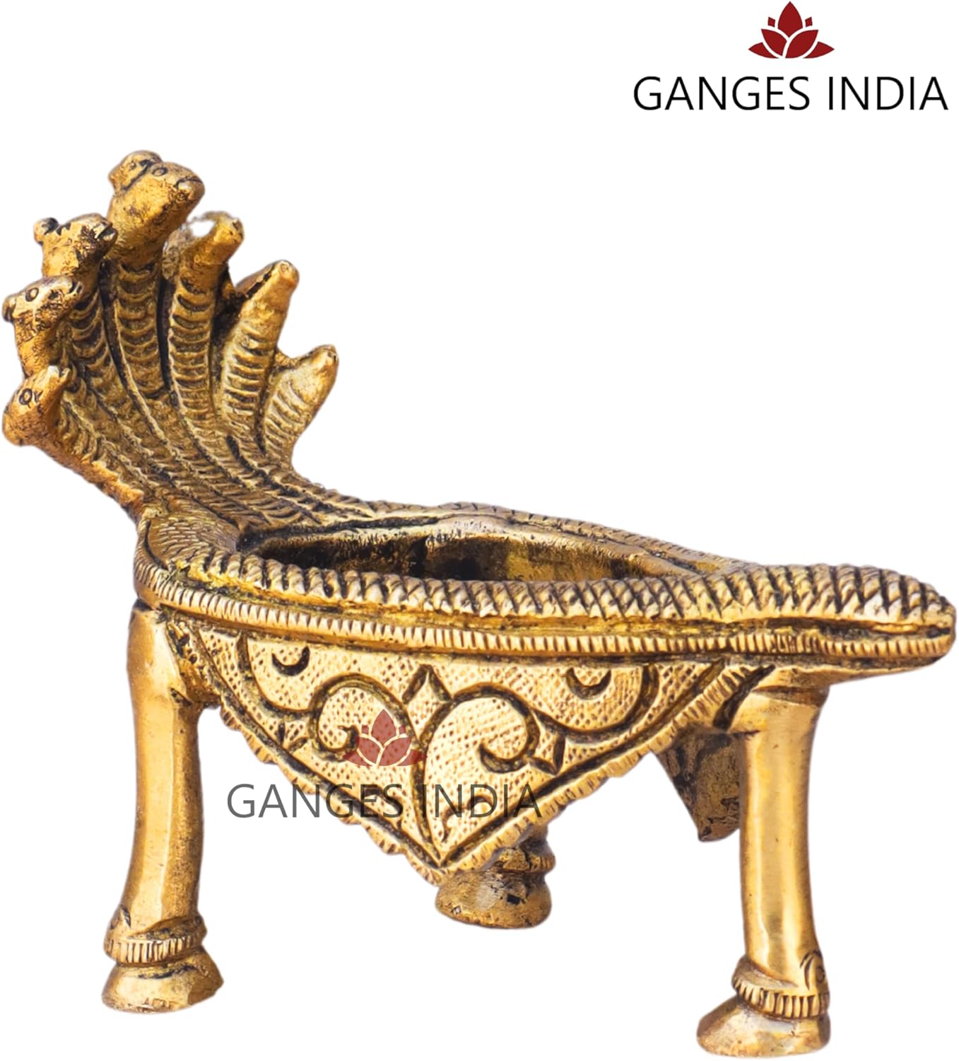 Shaligram Brass Stand Shankh Stand with Sheshnaag Brass Statue, Traditional Decorative Shankh Holder for Home Pooja (Shaligram Stand)