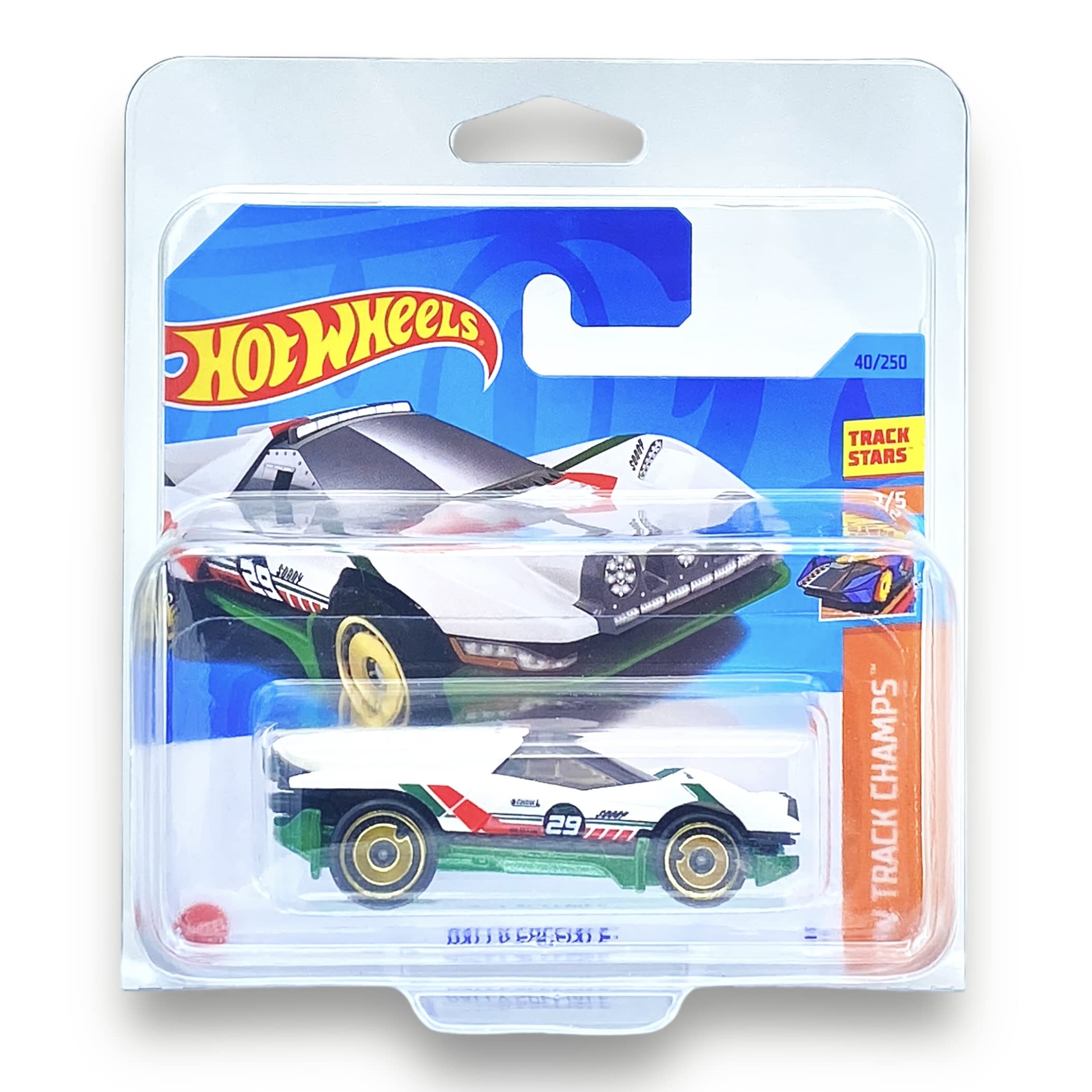 Hot Wheels Rally Speciale (White, Green & Red (Castrol)) 1/5 HW Track Champs - 2023-40/250 (Short Card) - COMES IN A KLAS CAR KEEPER PROTECTIVE COLLECTORS CASE - HKK37