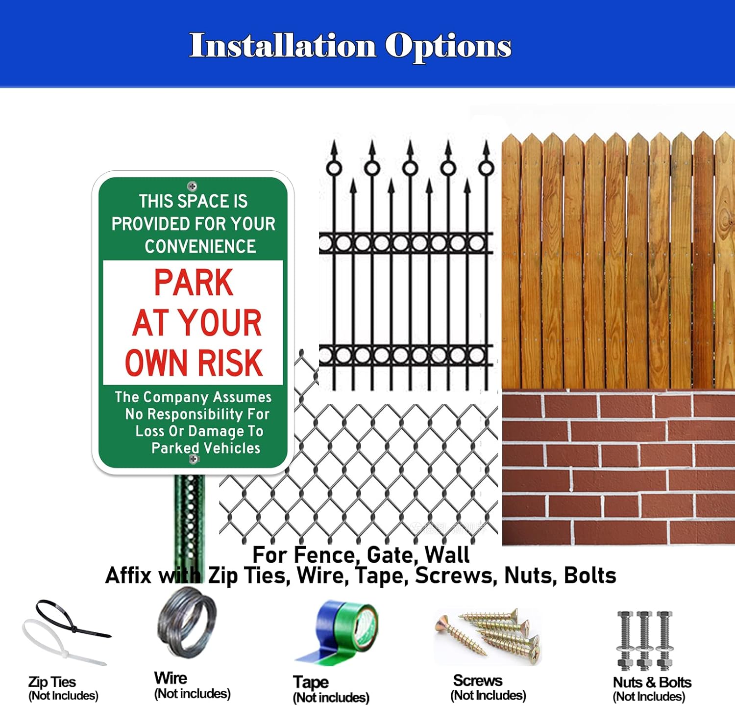 2 Pack Park at your Own Risk Sign Not Responsible for Accidents, 12 x 18 inch Rust Free Aluminum Sign, Weather Resistant, Waterproof, Durable Ink, Easy to Install
