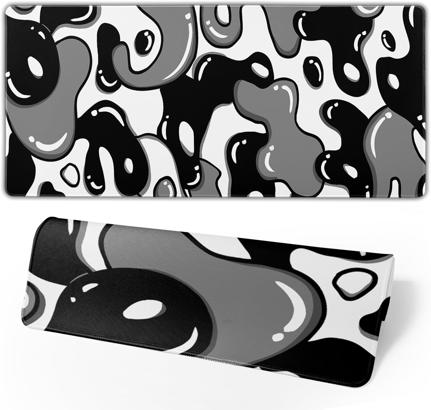 Black and White Mouse Pad 31.5”x11.8” Geometric Design Extended Large Mousepad Keyboard Mouse Mat Desk Pad Non-Slip Rubber Base Stitched Edge Large XXL Mousepad for Gaming Laptop Computer Desktop - Image 2