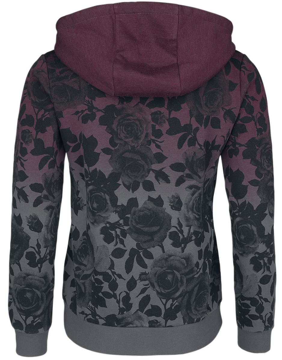 Rock Rebel by EMP Femme Veste de survêtement Gris Bordeaux avec imprimé Rose sur Tout Le Dessus et dégradé de Couleur Dip Dye
