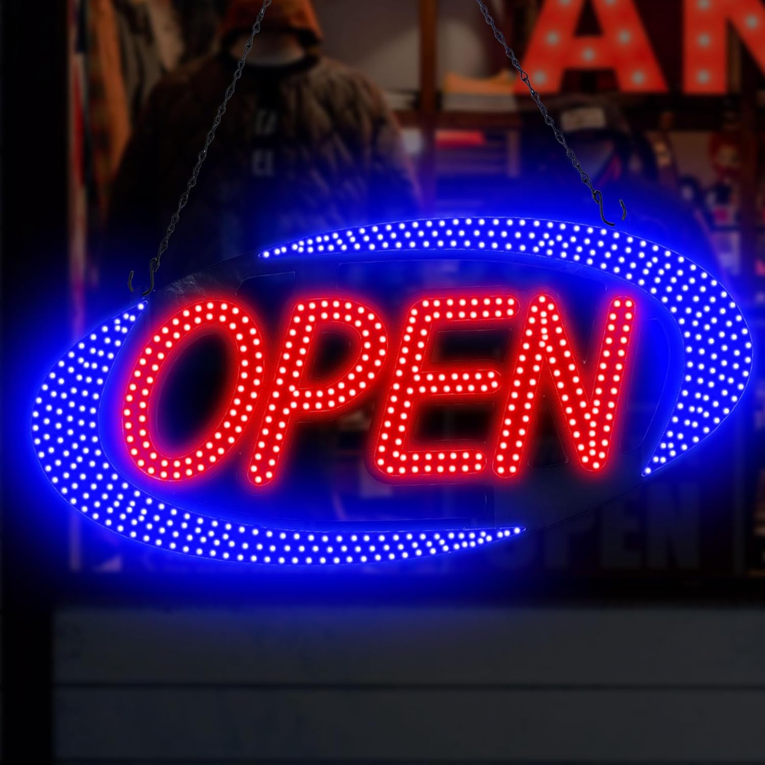 NOT TESTED..Led Open Signs for Business 30x13 inch Large Store Sign w/Remote Control Window Wall Door Bar Resturant Coffee Salon,ON/OFF Switch Red/Blue Blue/Red