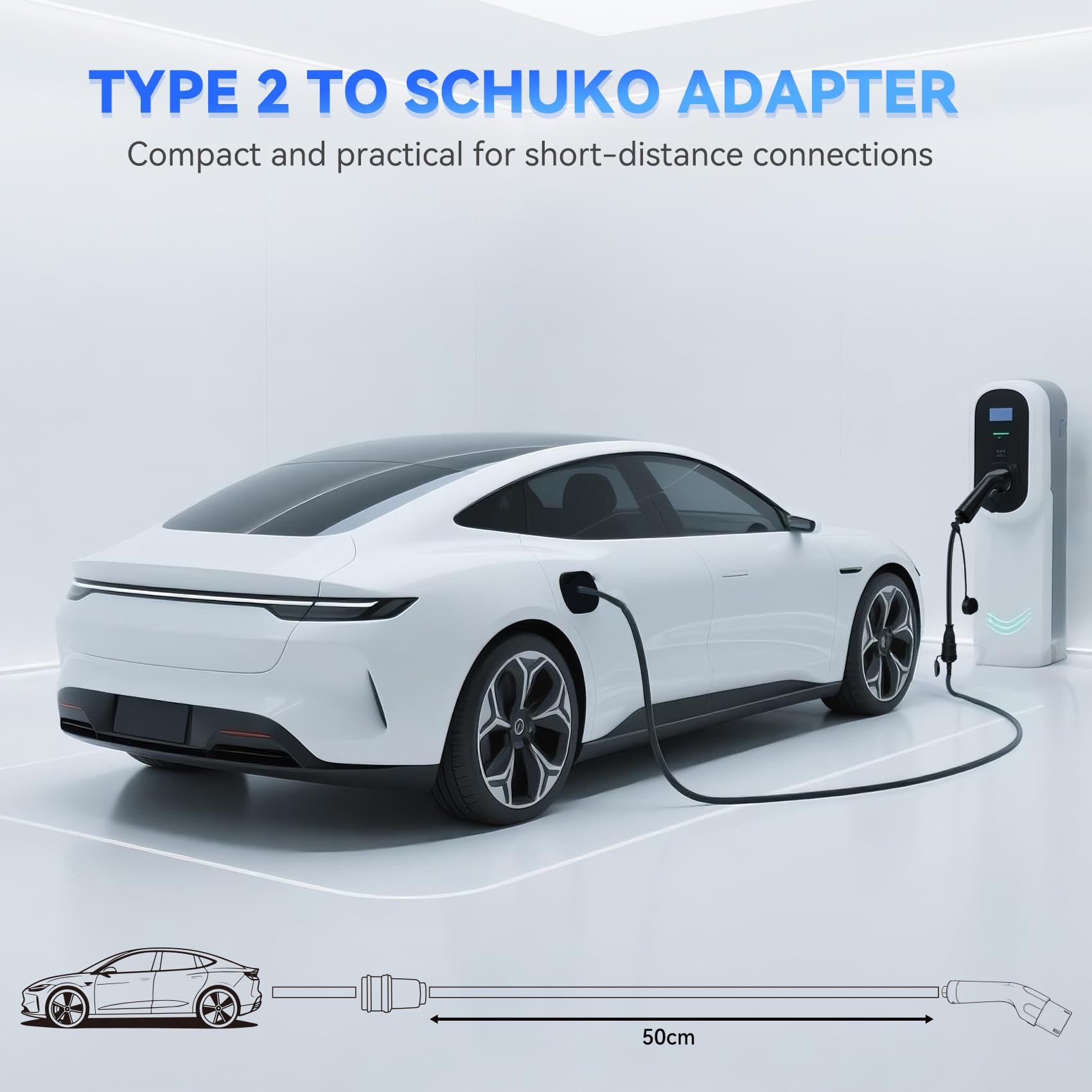 JULIK Adapter typu 2 na Schuko, 3,5 kW, 16 A, 230 V, typ 2 IEC 62196 EV, kabel ładujący, stacja ładująca, Wallbox do gniazdka Schuko, do pojazdów elektrycznych, elektrycznych, elektrycznych, motocykli