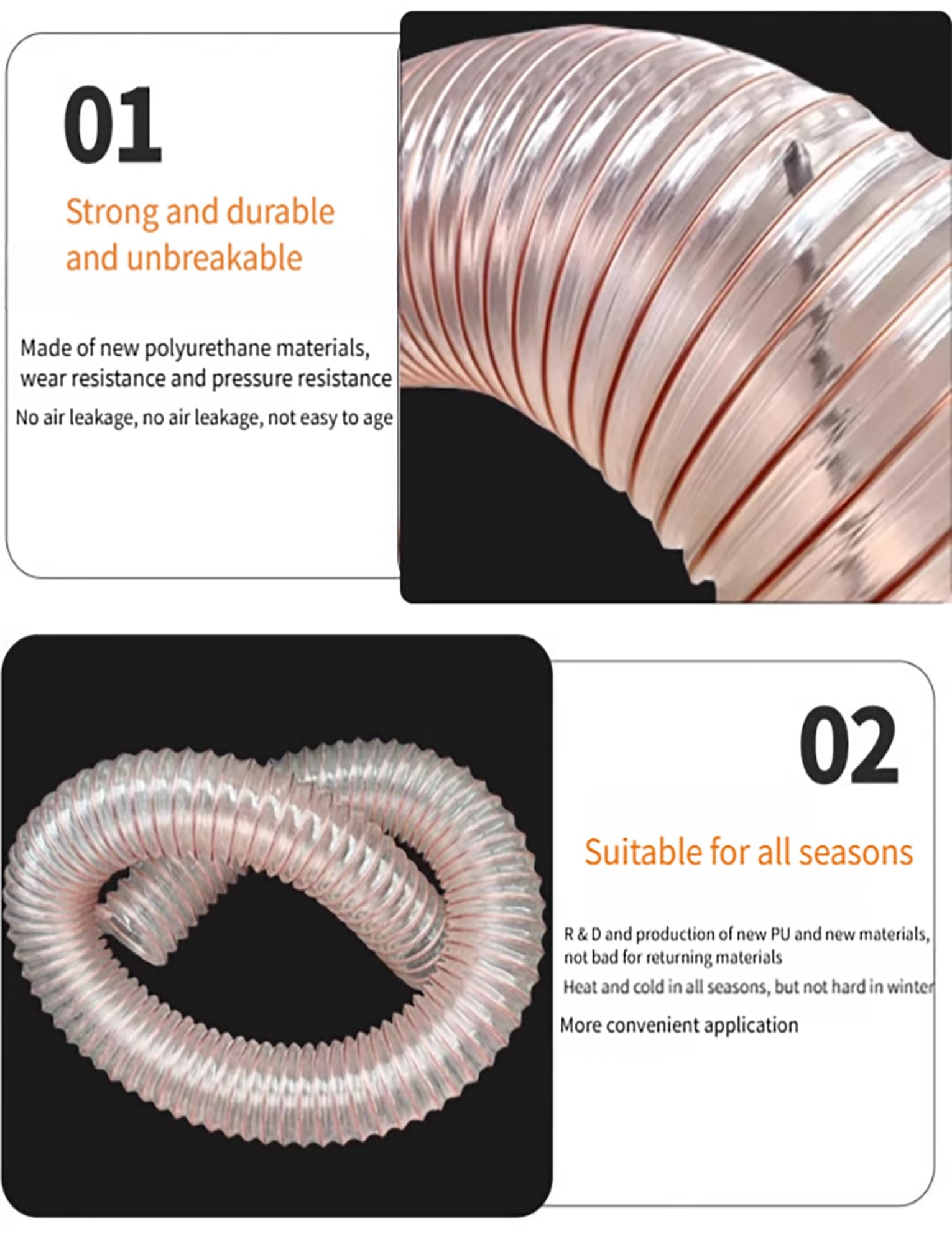 Manguera de vacío flexible con separador de polvo de 0,93 mm de grosor, resistente a perforaciones y con alambre de acero revestido de cobre.(160mm/6.3 in)