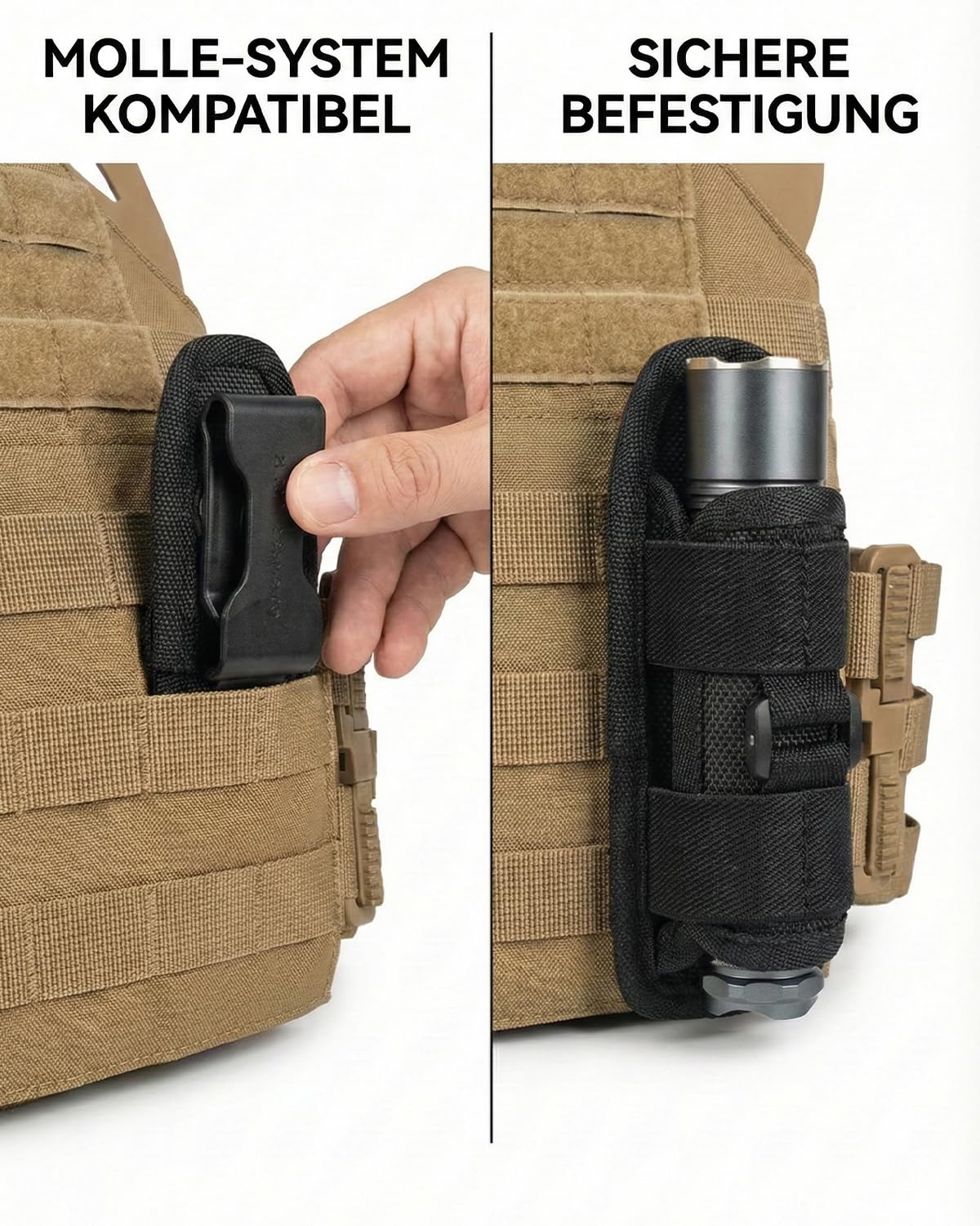 Taschenlampen Holster für Gürtel - Robustes Nylon Holster Taschenlampe, Taktische Gürteltasche Kompatibel mit Meisten LED Taschenlampen