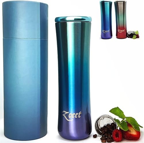 Zoeet Infusor de té y botella termo multiusos de acero inoxidable 316 con aislamiento para té de hojas sueltas café helado y agua con infusión de