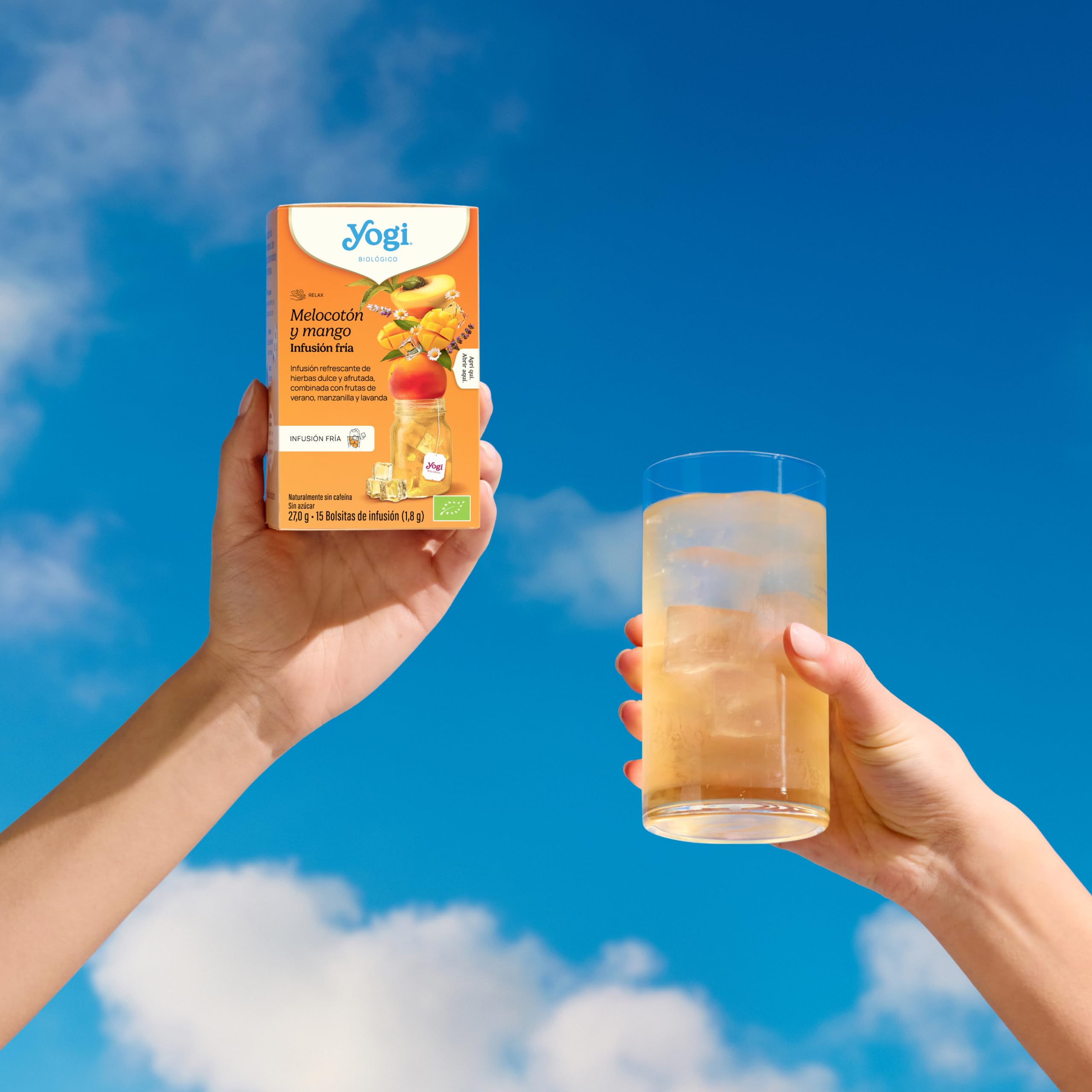 Yogi Tea Cold Brew Melocotón y Mango - Infusión Fría Natural, 15 Bolsitas, Bebida Refrescante Sin Azúcar, Té Helado Saludable