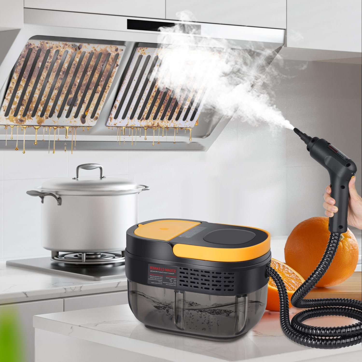 2500W Dampfreiniger Handgerät mit Digitalanzeige, Hochdruck Dampfreiniger für Zuhause, Handdampfreiniger mit Aufsätzen für Sofa, Fliesen, Küche & Bad, Steam Cleaner mit Bürstenaufsätzen (Schwarz)