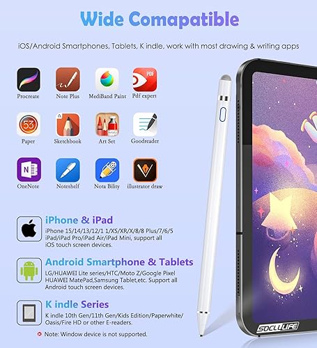 Miniatura 6 de Lápiz óptico activo para pantallas táctiles, doble punta para dibujar y escribir, lápiz digital universal de alta precisión para A-pple i-Phone