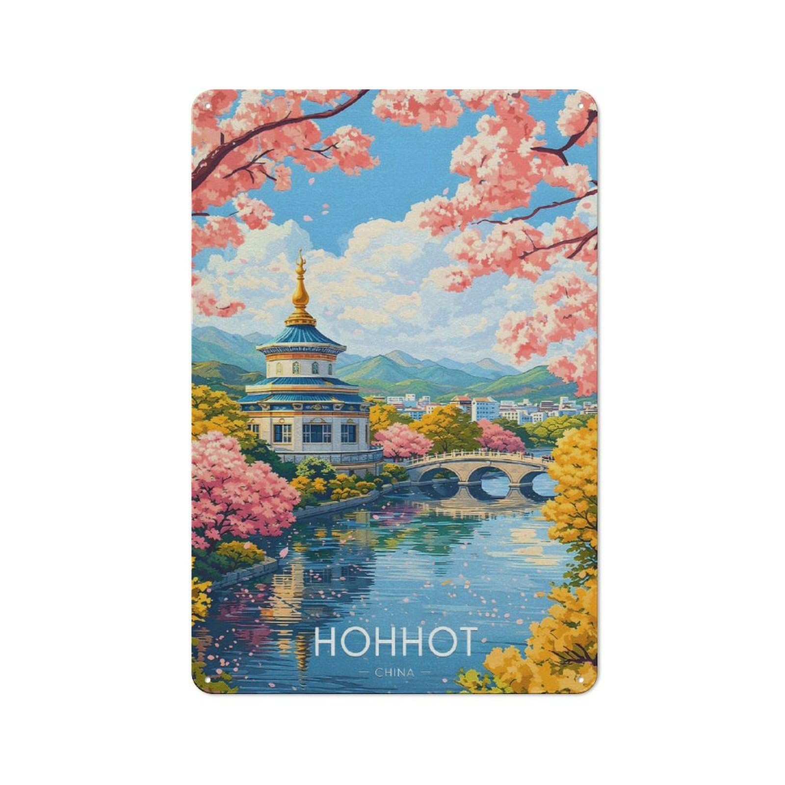 Junmoney Style-11 Modern Vintage Hohhot China Cherry Blossom Scenery Office Metal Sign 30X20cm, Creative Space Decor For Hobby Room, Office, Lounge Or Living Room