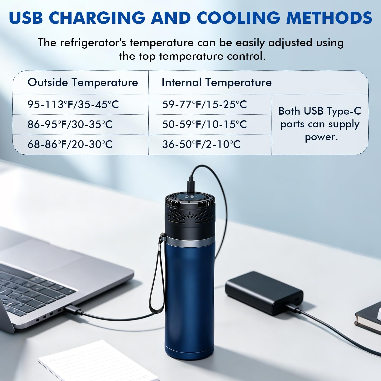 Elektryczna lodówka podróżna z insuliną, 2-25℃, lodówka podróżna na leki, lodówka podróżna z wejściem USB, zapewnia miejsce na 7 długopisów z insuliną