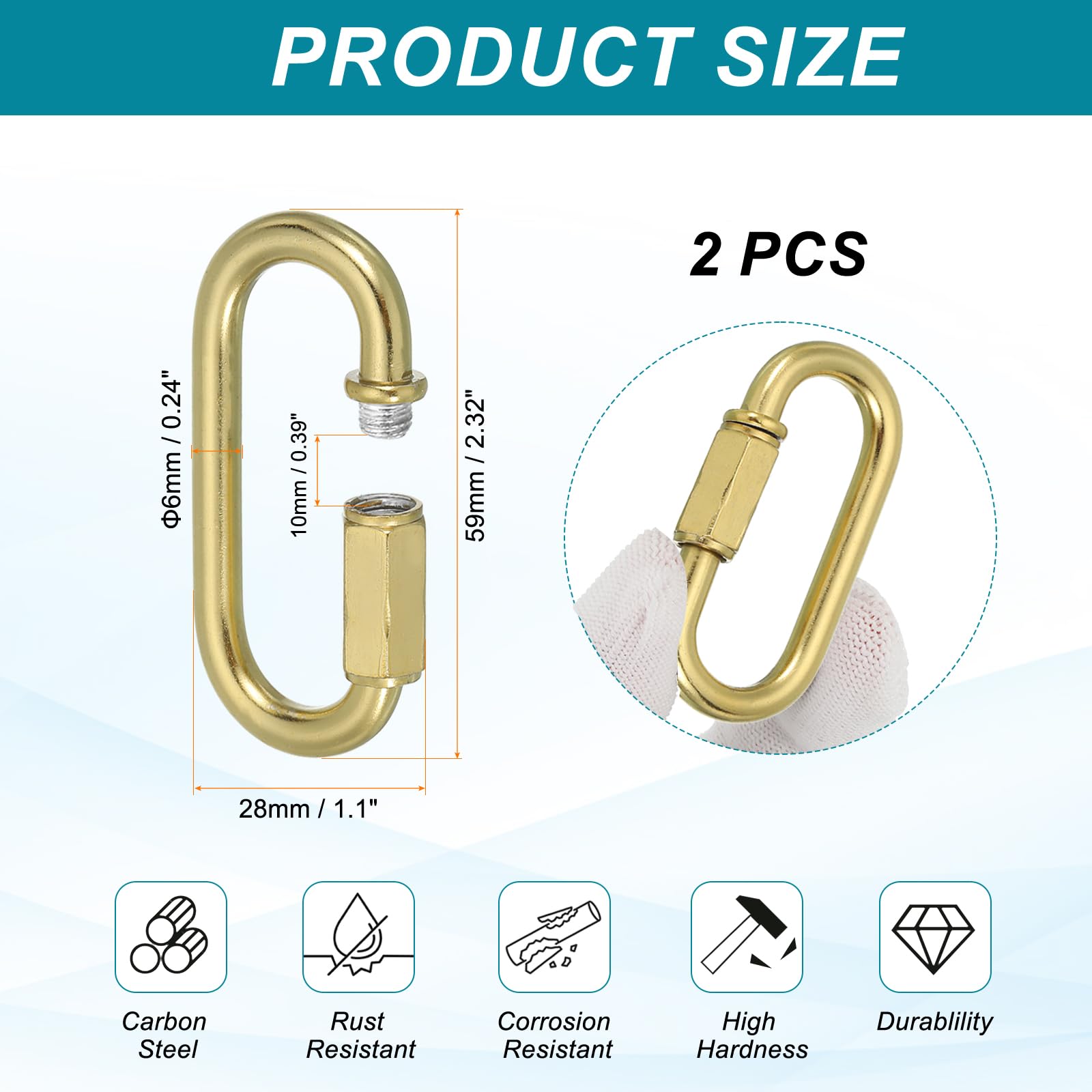MECCANIXITY Chain Connectors, 6mm Thick Quick Link Screw Lock Oval Clips for Chandelier Pendant Lights, Copper, Pack of 2