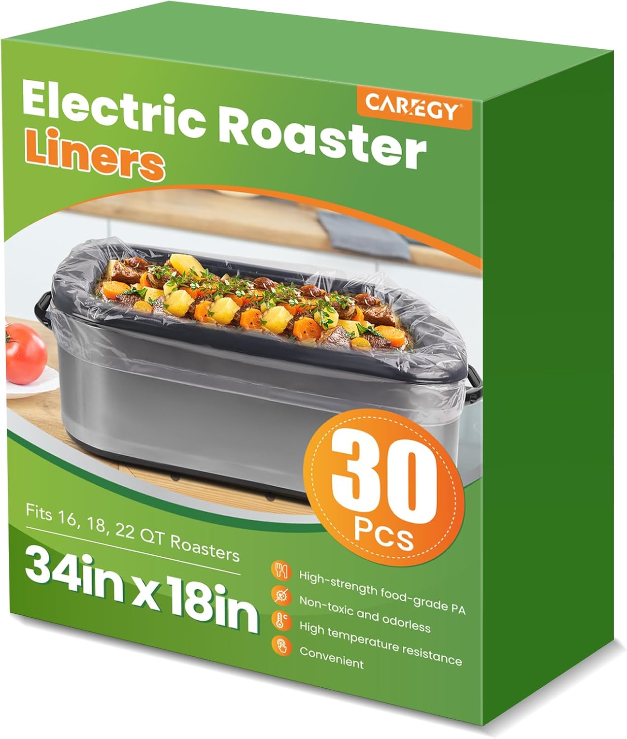 CAREGY Electric Roaster Liners 34 x 18 Inch 30 Counts Disposable Roaster Liners Fits 16, 18, 22 Quarts Roasters, Roasting Oven Liners Cooking Bags for Immediate Cleanup