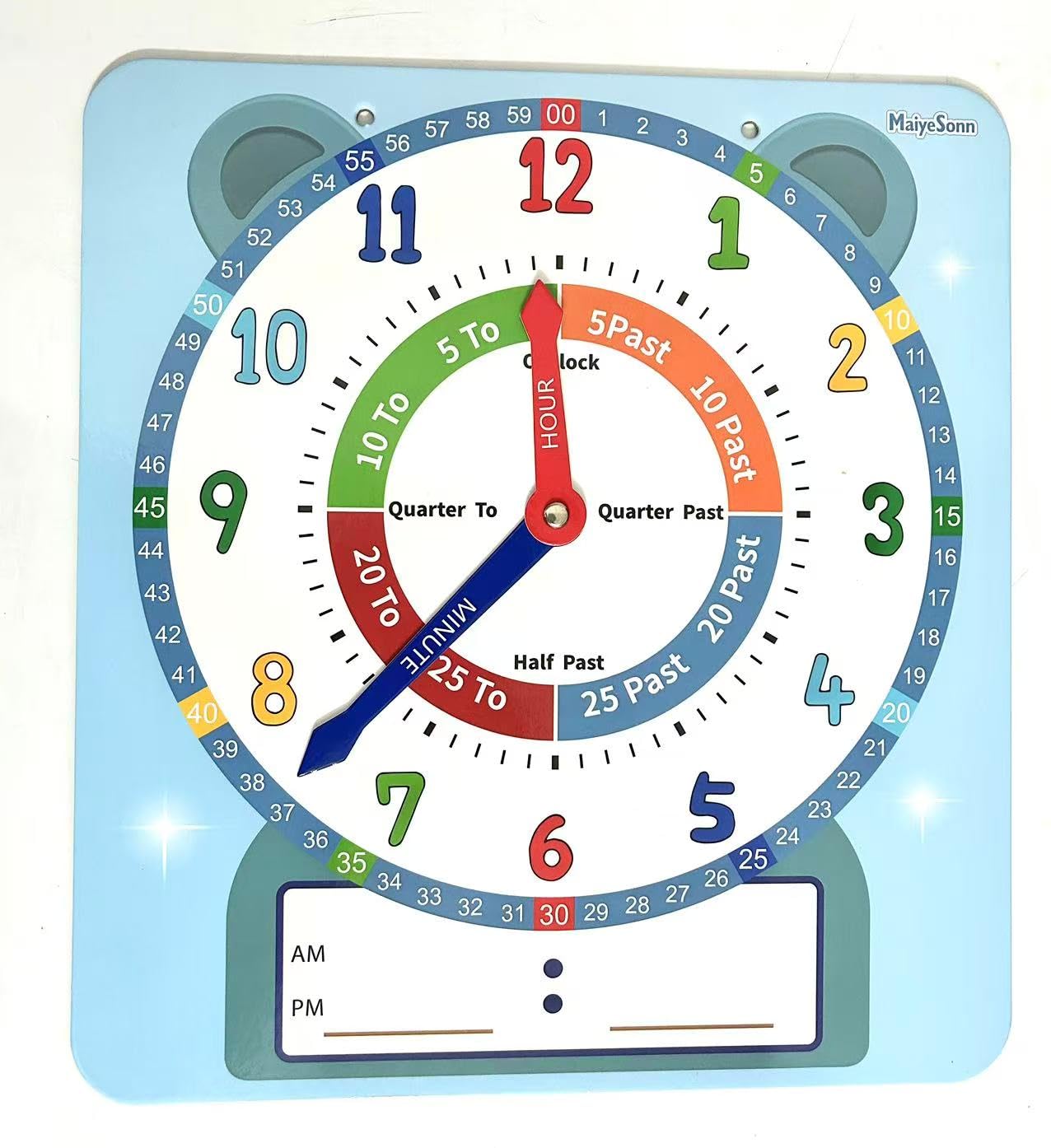 Orologio didattico per bambini, grande, magnetico, scrivibile, cancellabile a secco, con penna, 30,5 cm, orologio dimostrativo per insegnare l'ora per imparare a leggere l'ora per i bambini, a casa