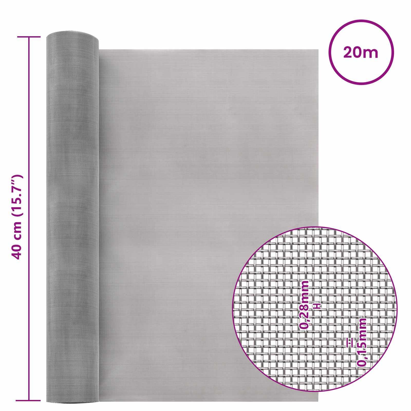 Maschendraht 40 x 2000 cm 60 Mesh Edelstahl 201