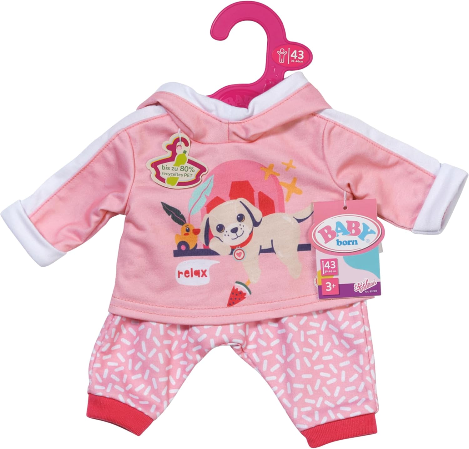 Baby Born Jogging Suit - Dog Print Hoodie and Patterned Pants - High Quality Accessories for Dolls - Clothes Suitable for 43cm Dolls