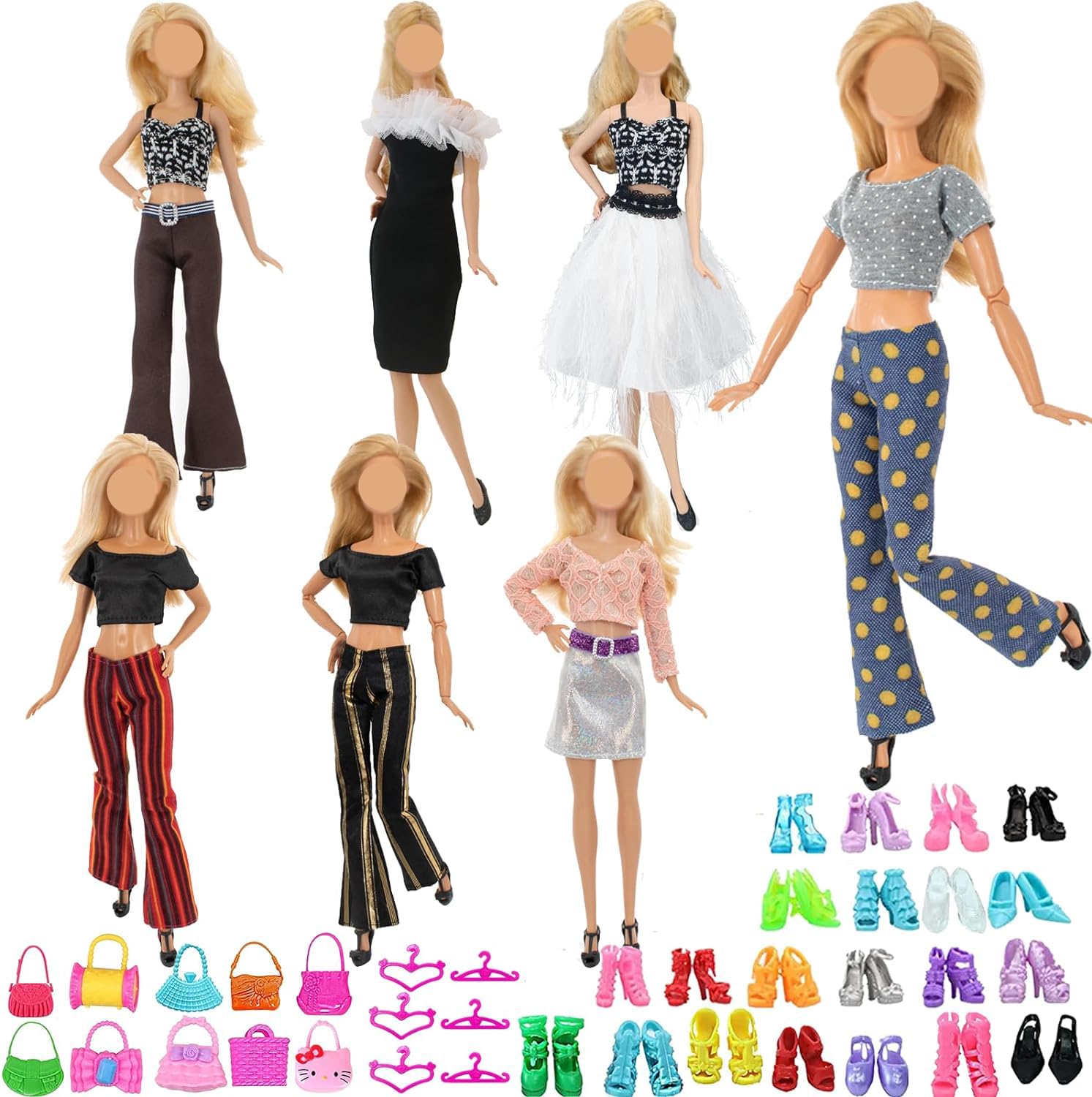 Pack de vêtements pour poupées barbie, 35 pièces/ensemble, chaussures, sandales, bottes, collier, vêtements de poupées aléatoires | Rakuten