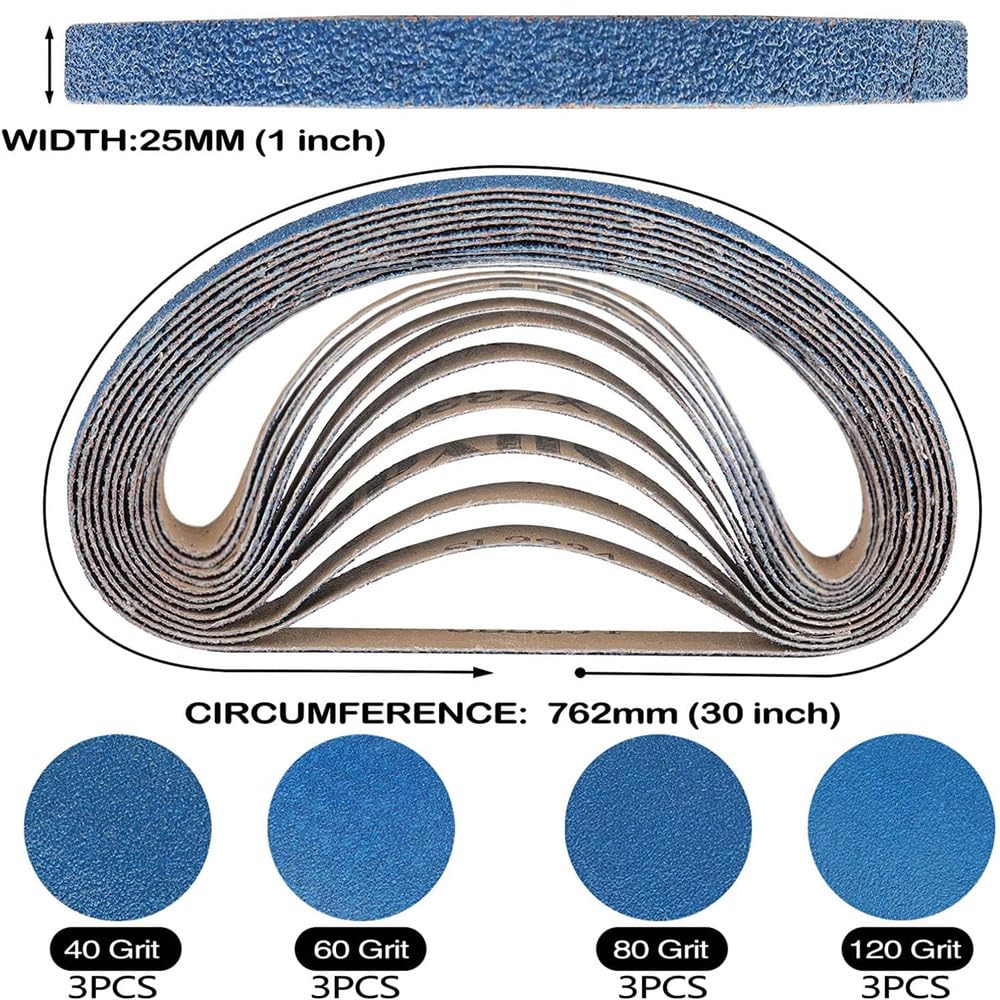1x30-calowe paski ścierne z cyrkonii do szlifierek taśmowych, 40, 60, 80, 120 różne gradacje, paski ścierne 762X25 mm, 12 szt. P120