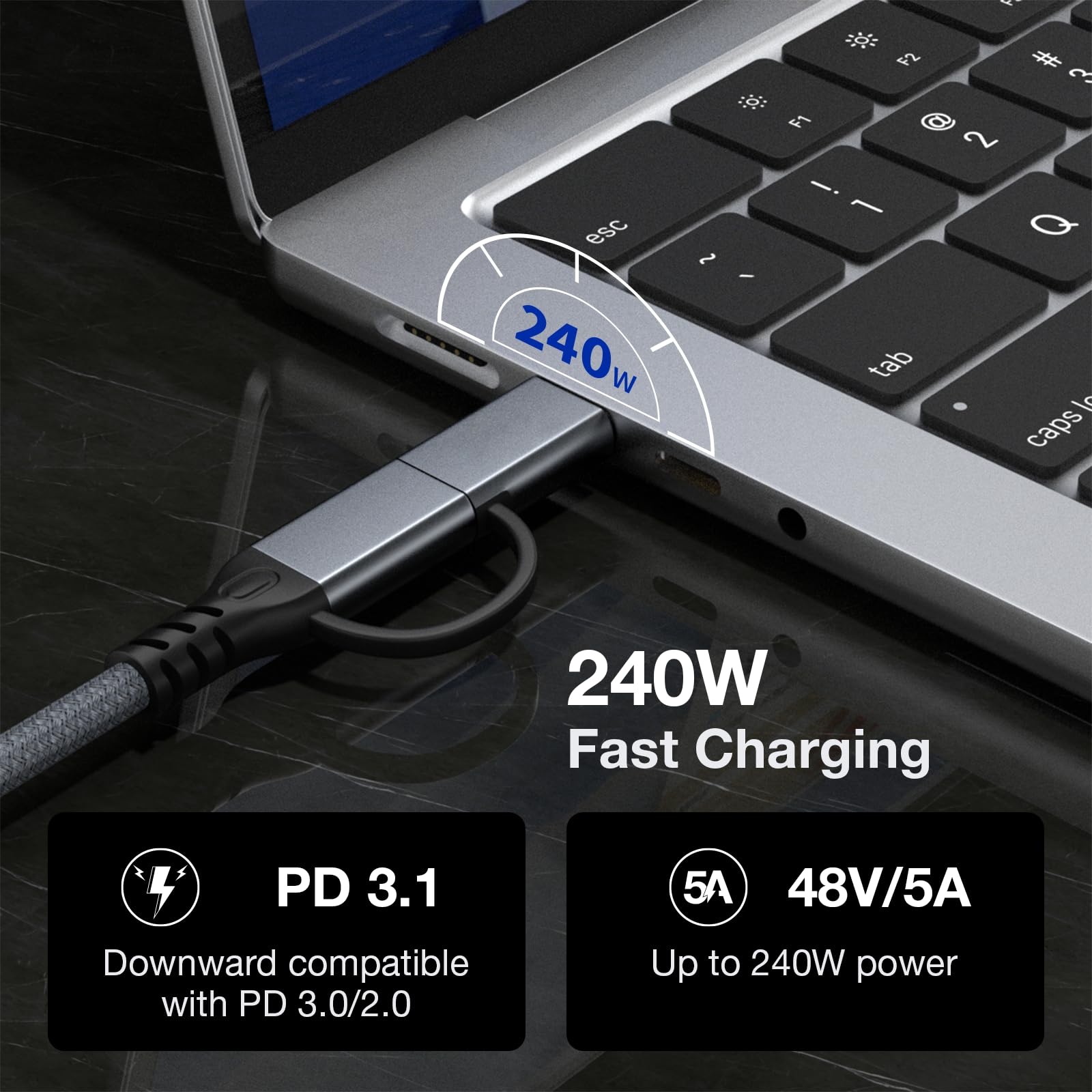 UseBean 240W USB C Extension Cable 1M, Right Angle USB C 3.2 Male To Female Cable, 4K Video 20Gbps PD Fast Charging, Type C Extender, For PSVR2/USBC Hub/MacBook/iPad/iPhone 16 15/Magsafe Charger