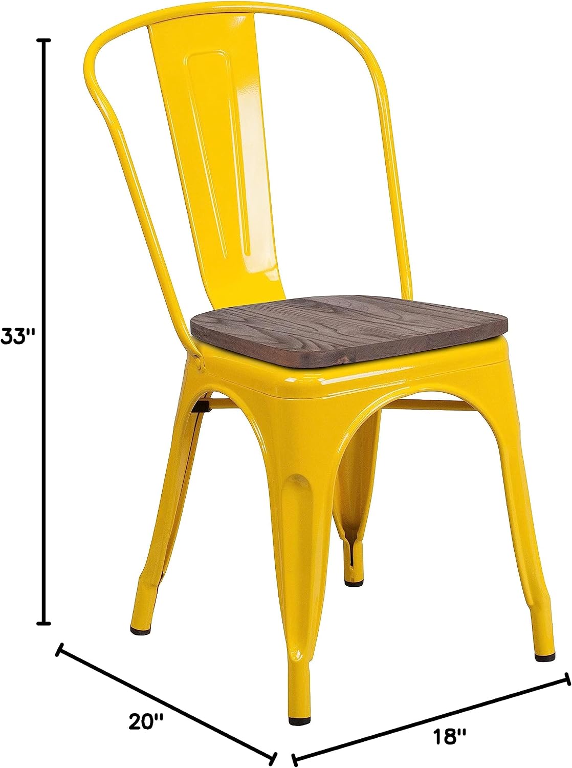 Taylor + Logan Metal Stackable Chair with Wood Seat, Yellow