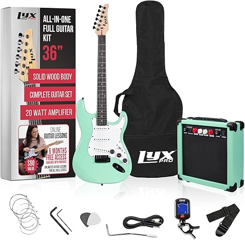 Miniatura 31 de LyxPro Guitarra eléctrica de 36 pulgadas y kit para niños con guitarra para principiantes de tamaño 3/4, amplificador, seis cuerdas, dos púas, Rojo