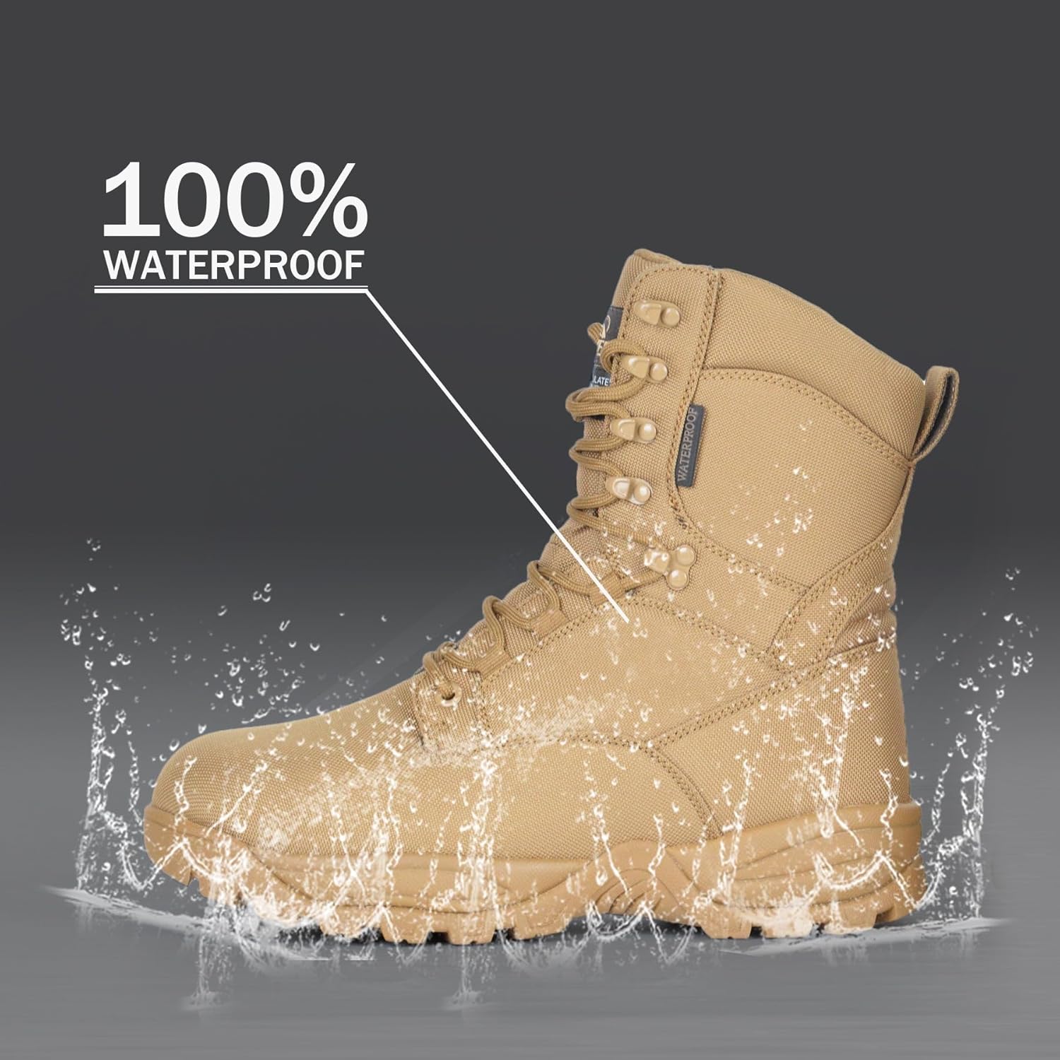 Men's Waterproof Military Tactical Boots Lightweight Work Boot Insulated Hunting Boots, 8 Inches Lace-up Outdoor Boots, 400g Thinsulate