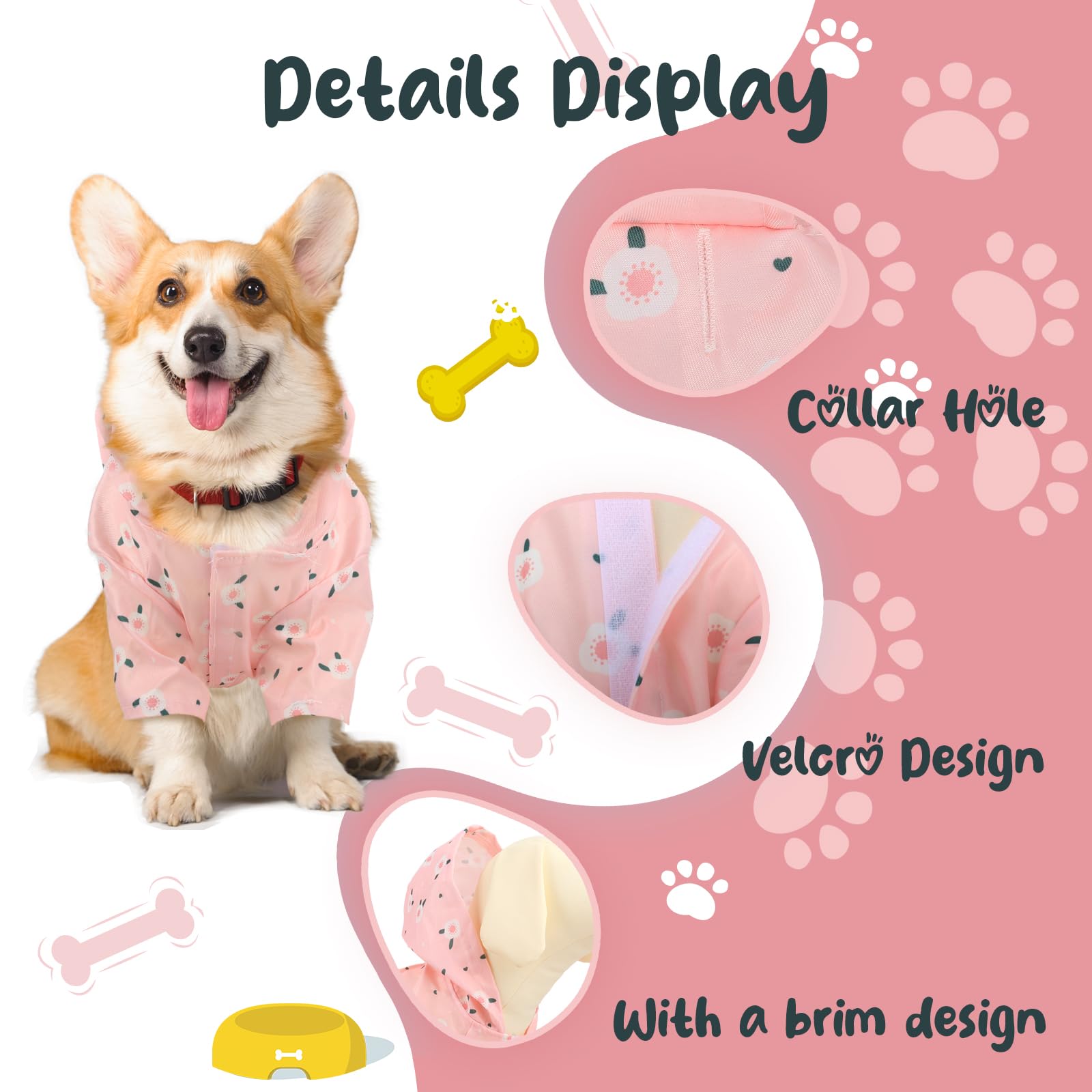 Fiohiros 2Packs Dog Raincoats Waterproof, Lightweight Small Dog Raincoat with Harness Hole, with Hood for 1-6Kg - Image 3